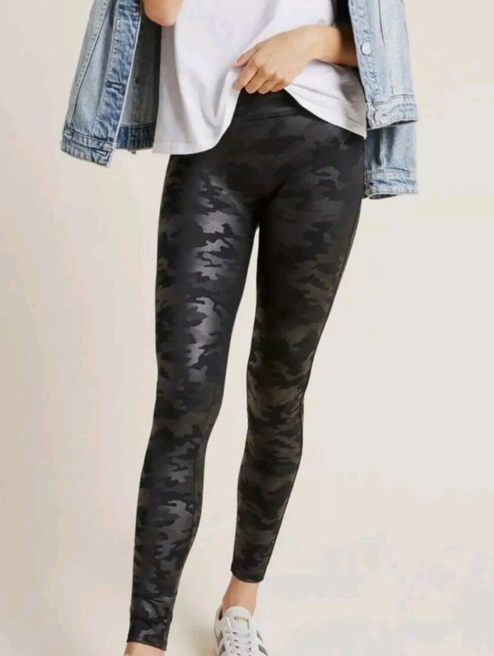 Spanx Legging Combo Black Leather Look (M) Camo (L) * Great Condition